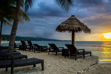 Jamaican beach by turquoise water