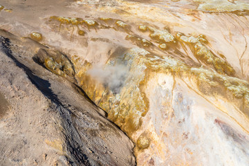 Colorful ground at Namafjall Hverir geothermal area near Lake Myvatn, Iceland