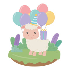 Sheep cartoon with happy birthday icon design