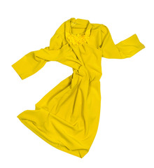 Yellow dress dancing on isolated white background