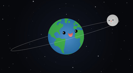 Obraz na płótnie Canvas Vector illustration of the moon orbiting around Earth