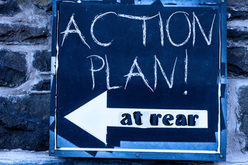 Obraz premium Word writing text Action Plan. Business photo showcasing proposed strategy or course of actions for certain time Advertisement concept with empty copy space on the road sign