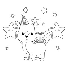 Reindeer cartoon with happy birthday icon design