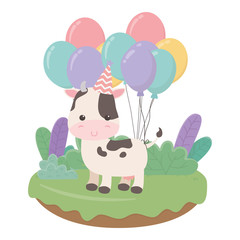 Obraz na płótnie Canvas Cow cartoon with happy birthday icon design