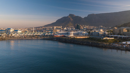 aerial view of the bay in cape town with the table mountain