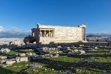 Fototapeta na wymiar Temple The Erechtheion at Acropolis of Athens, Greece