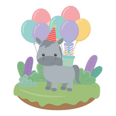 Obraz na płótnie Canvas Donkey cartoon with happy birthday icon design