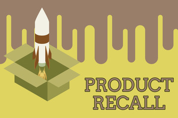 Writing note showing Product Recall. Business concept for Request by a company to return the product due to some issue Fire launching rocket carton box. Starting up project. Fuel inspiration
