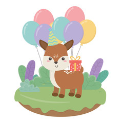 Reindeer cartoon with happy birthday icon design