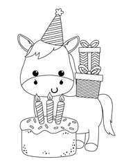 Donkey cartoon with happy birthday icon design