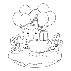 Sheep cartoon with happy birthday icon design