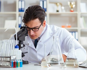 Young researcher scientist doing a water test contamination expe