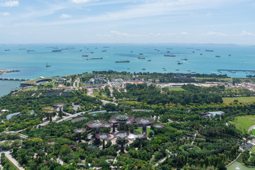 Naklejka na ściany i meble Bay Gardens in Singapore, view from above on high temperature days. January 2019