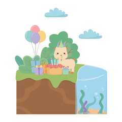 Goat cartoon with happy birthday icon design