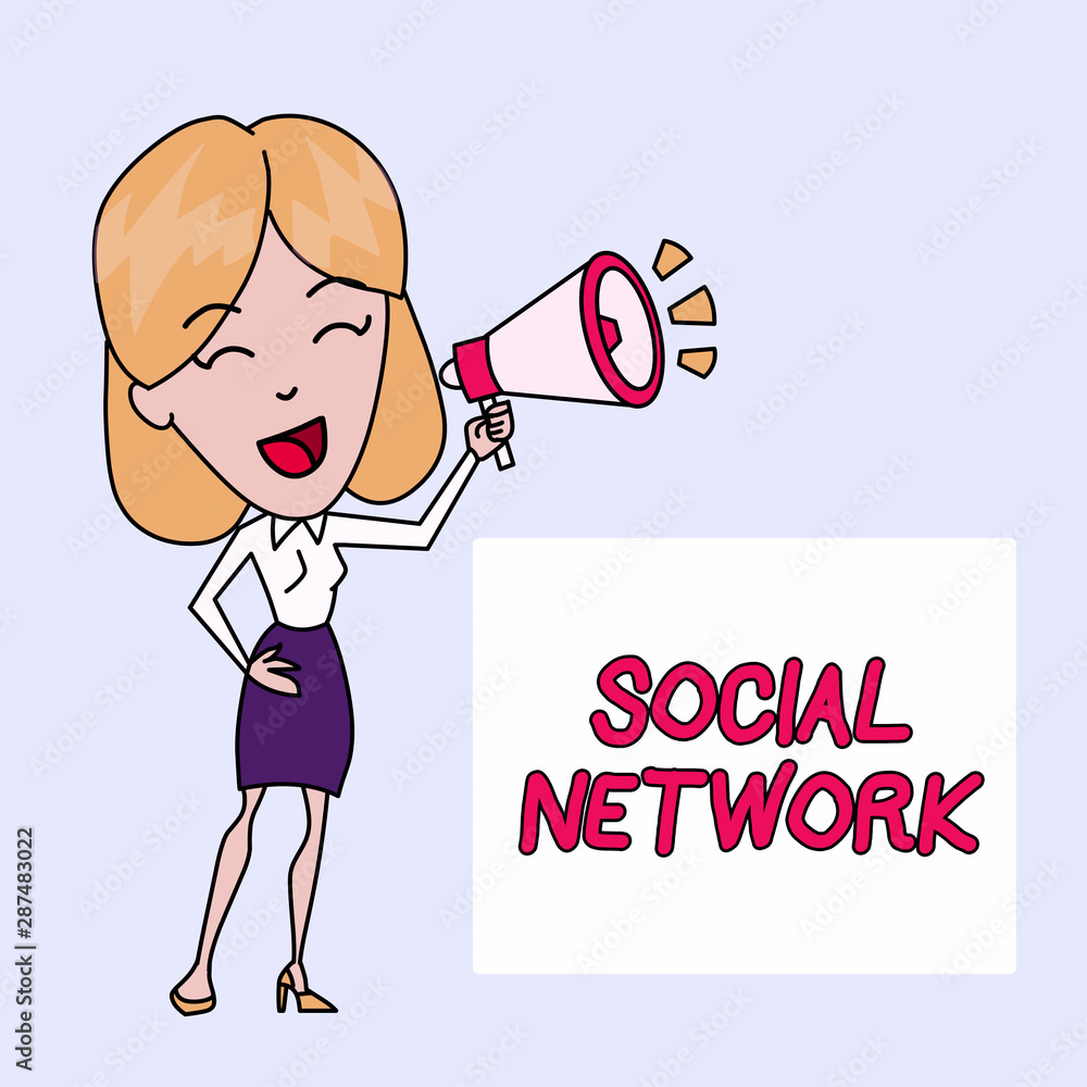 Poster writing note showing social network. business concept for interactions sharing information interdemo