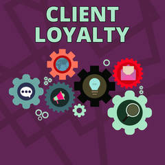 Word writing text Client Loyalty. Business photo showcasing The result of consistently positive satisfaction to clients Set of Global Online Social Networking Icons Inside Colorful Cog Wheel Gear