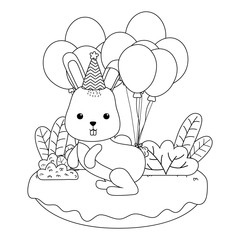 Rabbit cartoon with happy birthday icon design