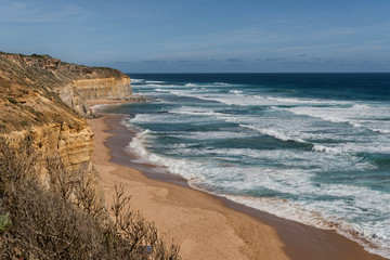 Fototapeta na wymiar Stunning cliffs, beach and sea on the Great Ocean Road, Victoria, Australia