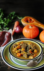 soup with pumpkin and beef. Caribbean Pumpkin Soup.