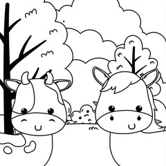 Isolated donkey and cow cartoon vector design