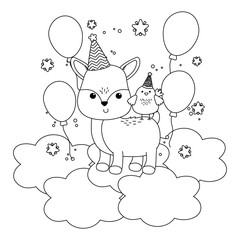 Reindeer and chicken with happy birthday icon design