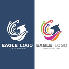 Eagle logo, Abstract eagle logo, eagle + electronic circuit line shape, falcon symbol