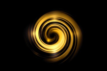 Glowing gold cloud spiral with light effect on black sky background