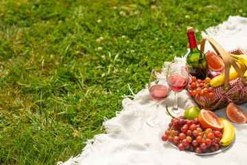Picnic, outdoor recreation with space. Summer and mood. Weekend and vacation, solarium mood.