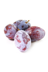 fresh blue plums on a white background
