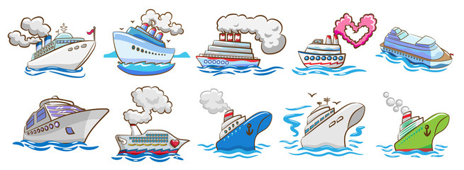 cruise ship vector set clipart