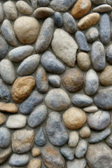 Section of a rock wall made of river stone.
