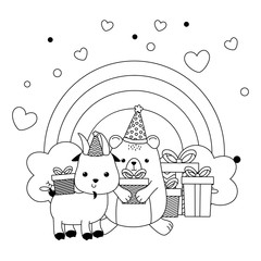 Naklejka premium Goat and bear with happy birthday icon design