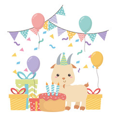 Goat cartoon with happy birthday icon design