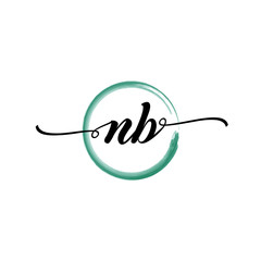 NB initial handwriting logo template. round logo in watercolor color with handwritten letters in the middle. Handwritten logos are used for, weddings, fashion, jewelry, boutiques and business