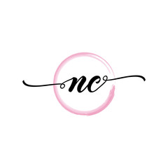 NC initial handwriting logo template. round logo in watercolor color with handwritten letters in the middle. Handwritten logos are used for, weddings, fashion, jewelry, boutiques and business