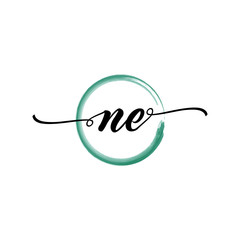 NE initial handwriting logo template. round logo in watercolor color with handwritten letters in the middle. Handwritten logos are used for, weddings, fashion, jewelry, boutiques and business