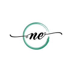 Fototapeta premium NE initial handwriting logo template. round logo in watercolor color with handwritten letters in the middle. Handwritten logos are used for, weddings, fashion, jewelry, boutiques and business