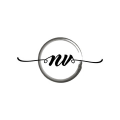 Obraz premium NV initial handwriting logo template. round logo in watercolor color with handwritten letters in the middle. Handwritten logos are used for, weddings, fashion, jewelry, boutiques and business