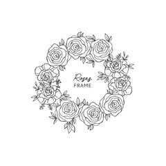 Hand Drawn Roses Round Floral Frame. Flowers Frame with place for text
