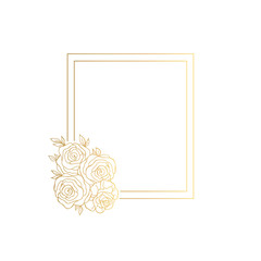 Golden Roses Square Floral Frame. Hand Drawn Flowers Frame with place for text
