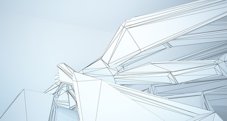 Fototapeta premium Abstract architectural white interior of a minimalist house with large windows. Drawing. 3D illustration and rendering.