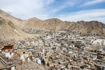 Leh-Ladakh city surround the mountain with blue sky