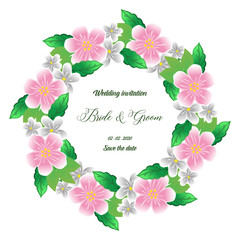 Banner or poster bride and groom, with design element colorful flower frame. Vector