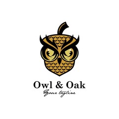 owl and oak creative art vector logo design