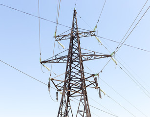 Power lines on a sunny day (high voltage tower)