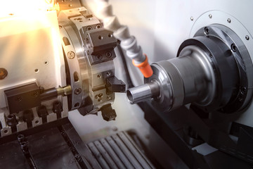 Close up CNC milling/drilling machine working process on metal factory,Industrial metal work process at steel structure industry.