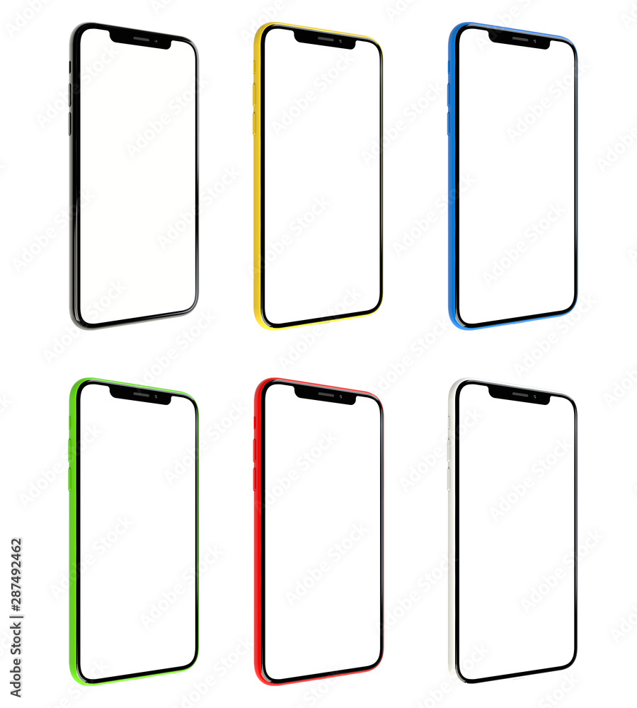 Poster mock-up smart phone empty screen color set on the white background