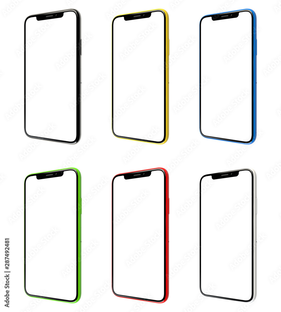 Aufkleber mock-up smart phone empty screen color set on the white background