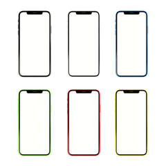 Mock-up smart phone empty screen color set on the white background