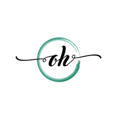 OH initial handwriting logo template. round logo in watercolor color with handwritten letters in the middle. Handwritten logos are used for, weddings, fashion, jewelry, boutiques and business